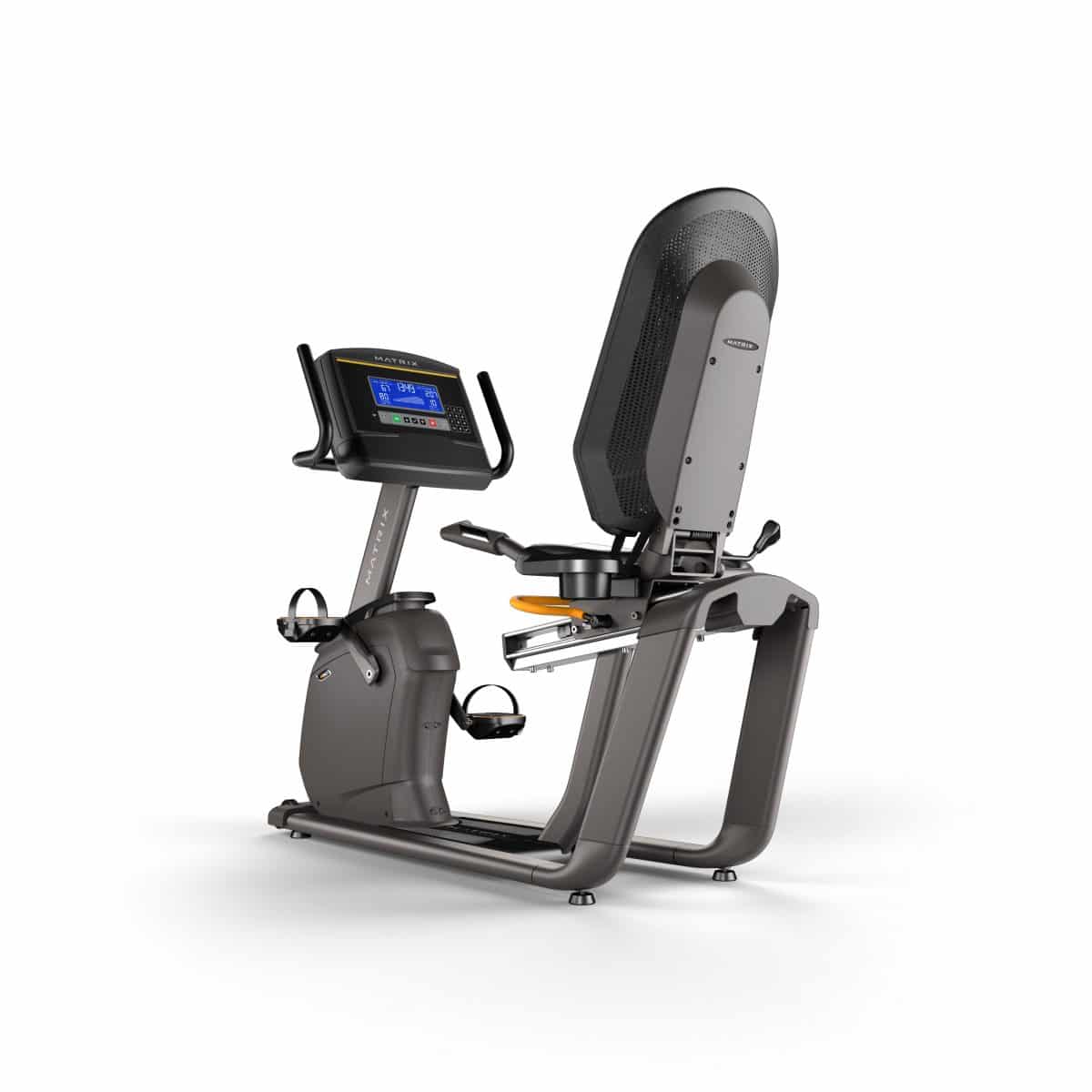 An exercise bike with a monitor on the back of it