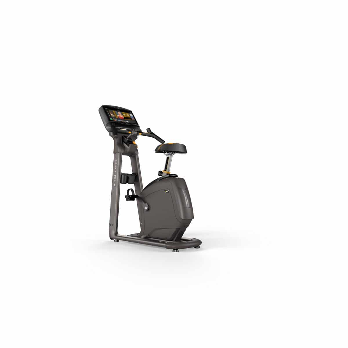 A stationary exercise bike on a white background.