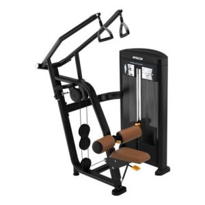 A black and brown exercise machine with a brown seat