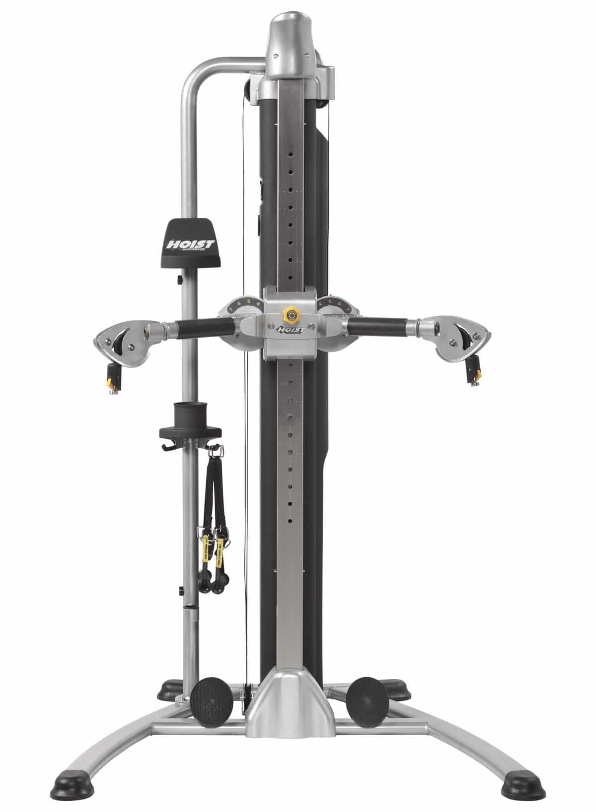 A gym machine with a pull up bar