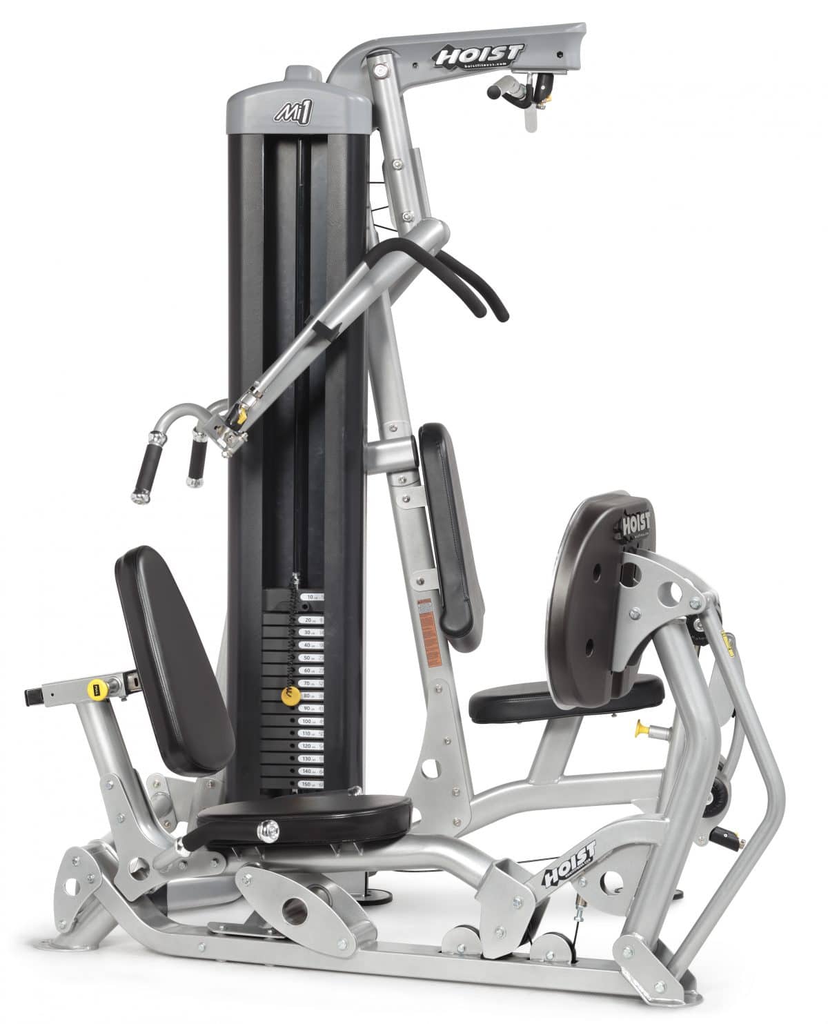 A gym machine with a bench and a leg press.