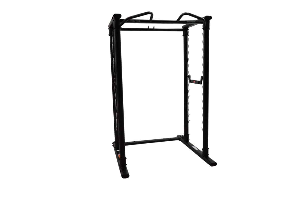 A black squat rack on a white background.